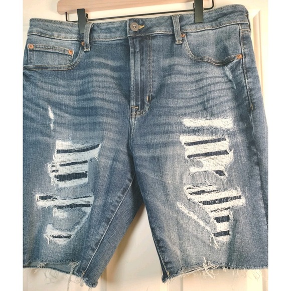 American Eagle By Payless Other - American Eagle Men's Distressed Denim Shorts 36 Patched Rip & Repair Raw Hem